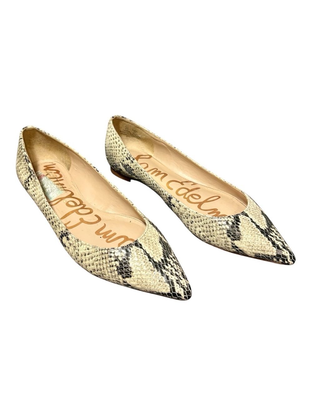 SAM EDELMAN Snakeskin-Print Pointed Toe Flats